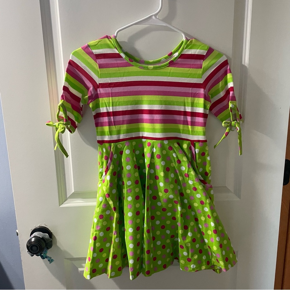Eleanor Rose Pink and Green Striped Christmas Dress